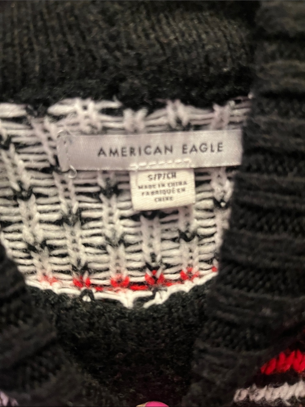 American Eagle turtleneck Knit Sweater in Black with Multi-Color Stripes - Picture 3 of 4